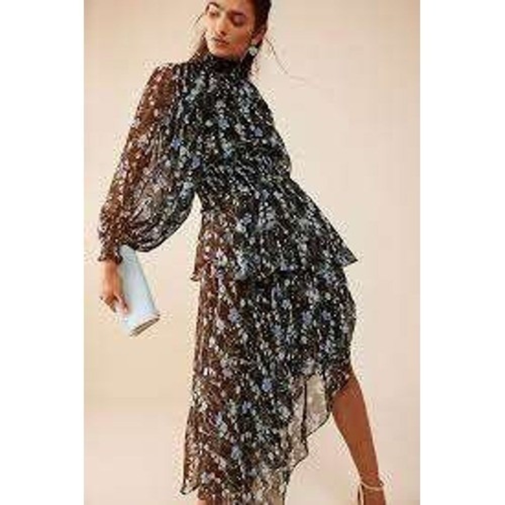 Elliatt E3092315NU Floral Smocked High Neck Maxi Dress‎ Black XS Womens High Low